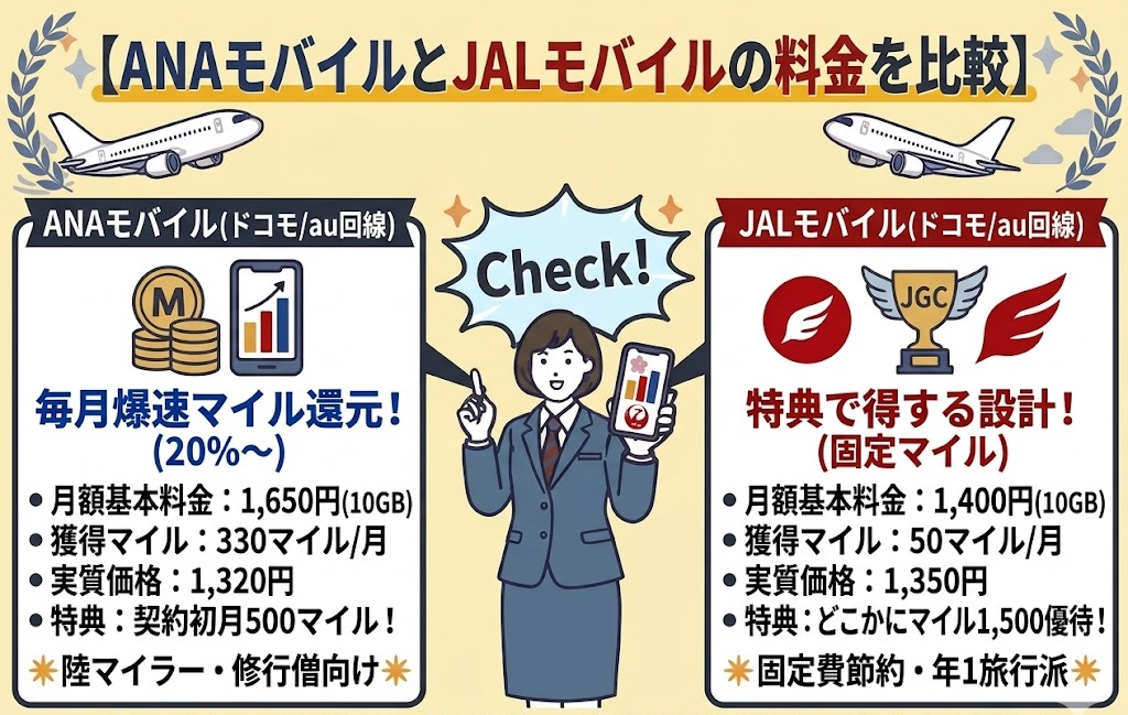 【ANAモバイルとJALモバイルの料金を比較】 イメージ