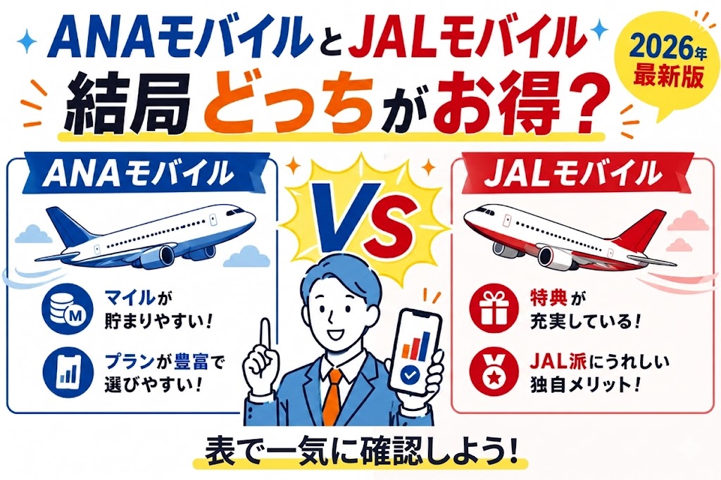 ANAモバイルとJALモバイルのどっちがお得かを表で比較 イメージ