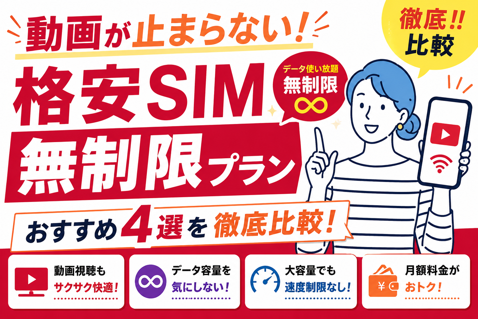 格安SIMの無制限プランおすすめ4選｜動画をストレスなく楽しみたい方へ！