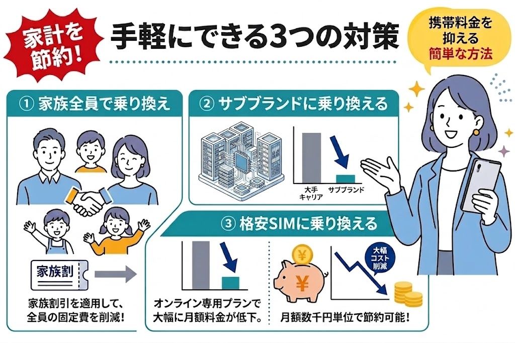 携帯料金値上げ～手軽にできる3つの対策～　イメージ