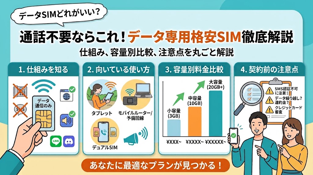格安SIMデータのみプランおすすめ4社｜審査が不安な人でも申し込める1社も紹介 